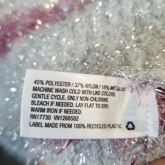 Wild Fable Women's L Sparkle Fuzzy Eyelash Striped Cropped Sweater Purple Gray. - Picture 6 of 7